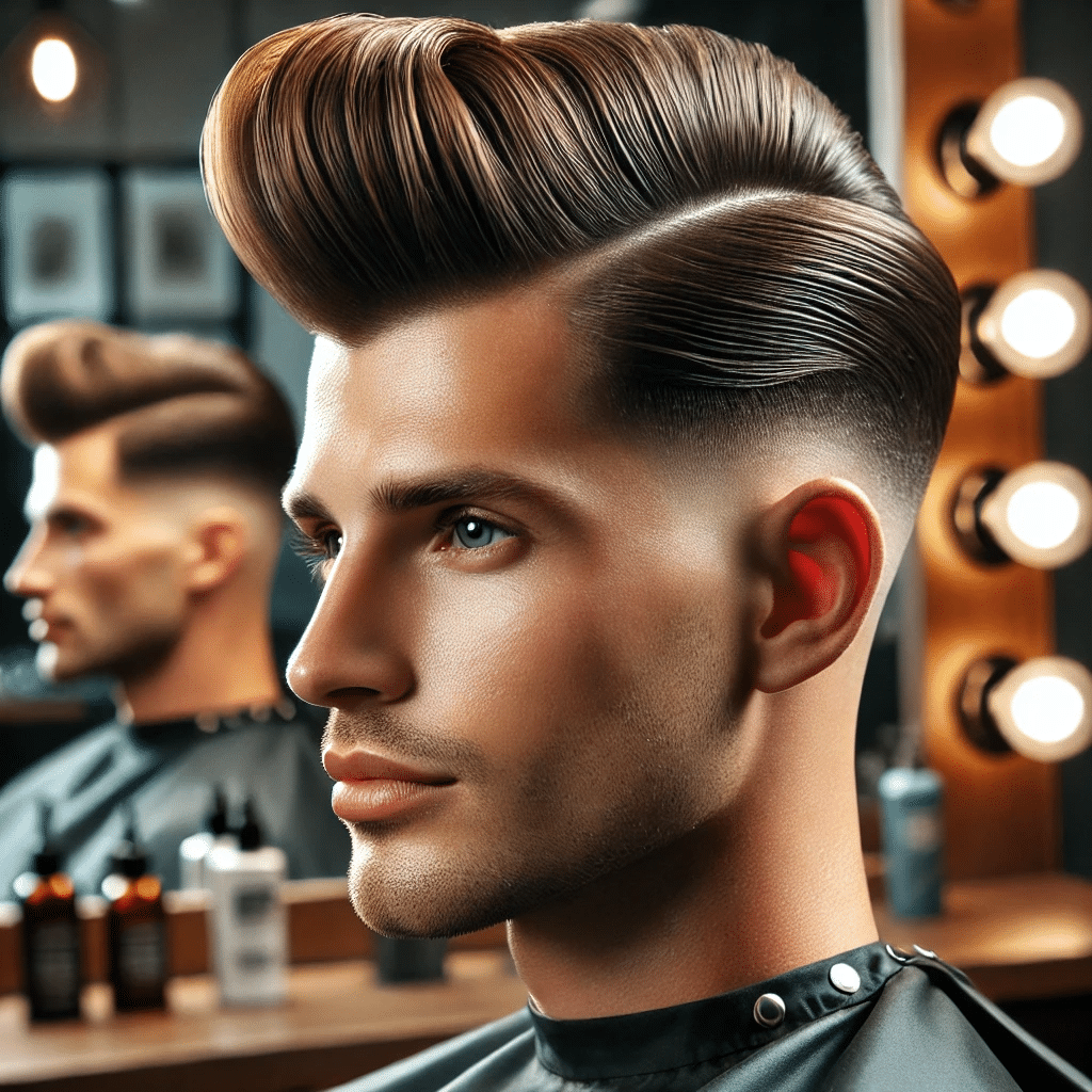 Classic pompadour haircut at GQ Men's Hair Lounge in Dubai.